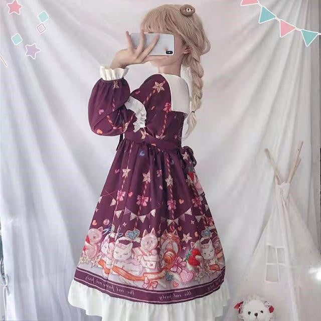 Japanese Soft Girl Spring And Summer Cat Party Dress
