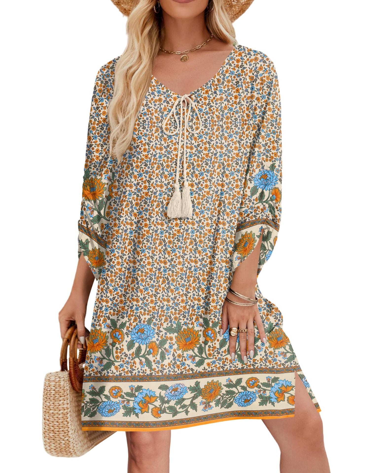 Women's Casual Bohemian V-Neck Tie-Dye Print Dress