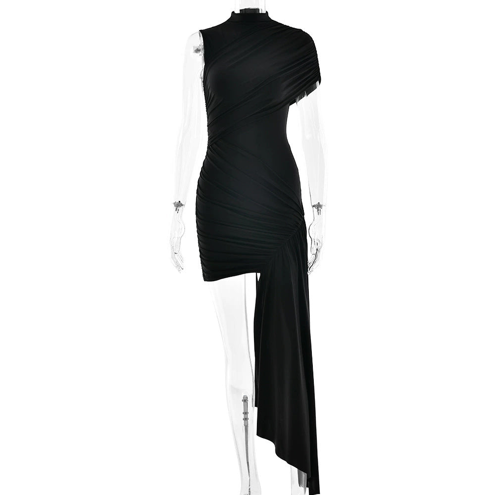 Women's Solid Color Irregular Ribbon Bodycon Dress