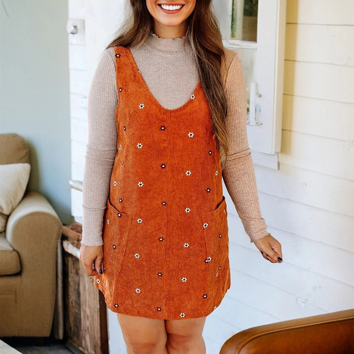Women's Casual Printed Loose Corduroy Skirt