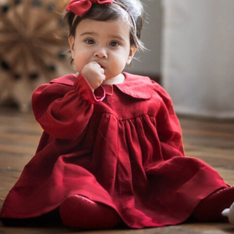 Cute Baby Girl Red Corduroy Dress