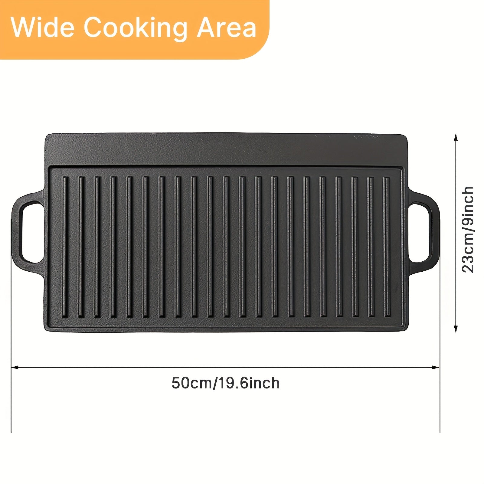Heavy Duty Reversible Cast Iron Griddle Grill Pan - Double-Sided 21.25x9.44 Inch Single Burner Cookware with Smooth & Ridged Surfaces, Easy-Grip Handles for Stovetop, Oven, Campfire - Perfect for Pancakes, Steak, Burgers, Out