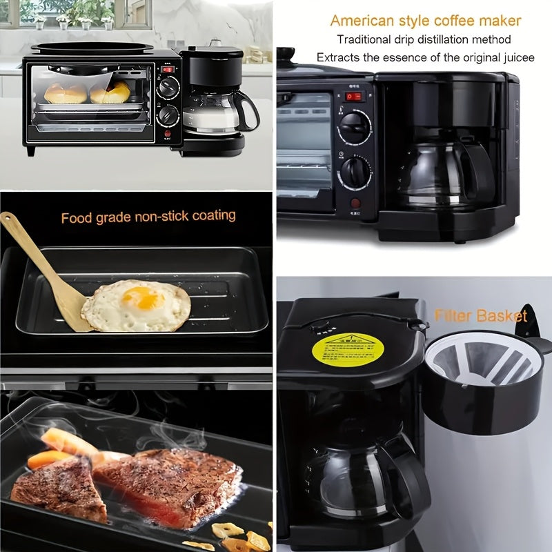 3-in-1 Breakfast Machine with Automatic Power Off, One-Touch Operation for Eggs, Toast & Coffee, Non-Stick Coating, Timer & No Supervision Needed - Compact Square Design for Small Kitchens, 110V US Plug, Kitchen Appliance, Mo