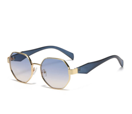 New Polygonal Sunglasses Wide Leg Metal Large Rim Sunglasses Women