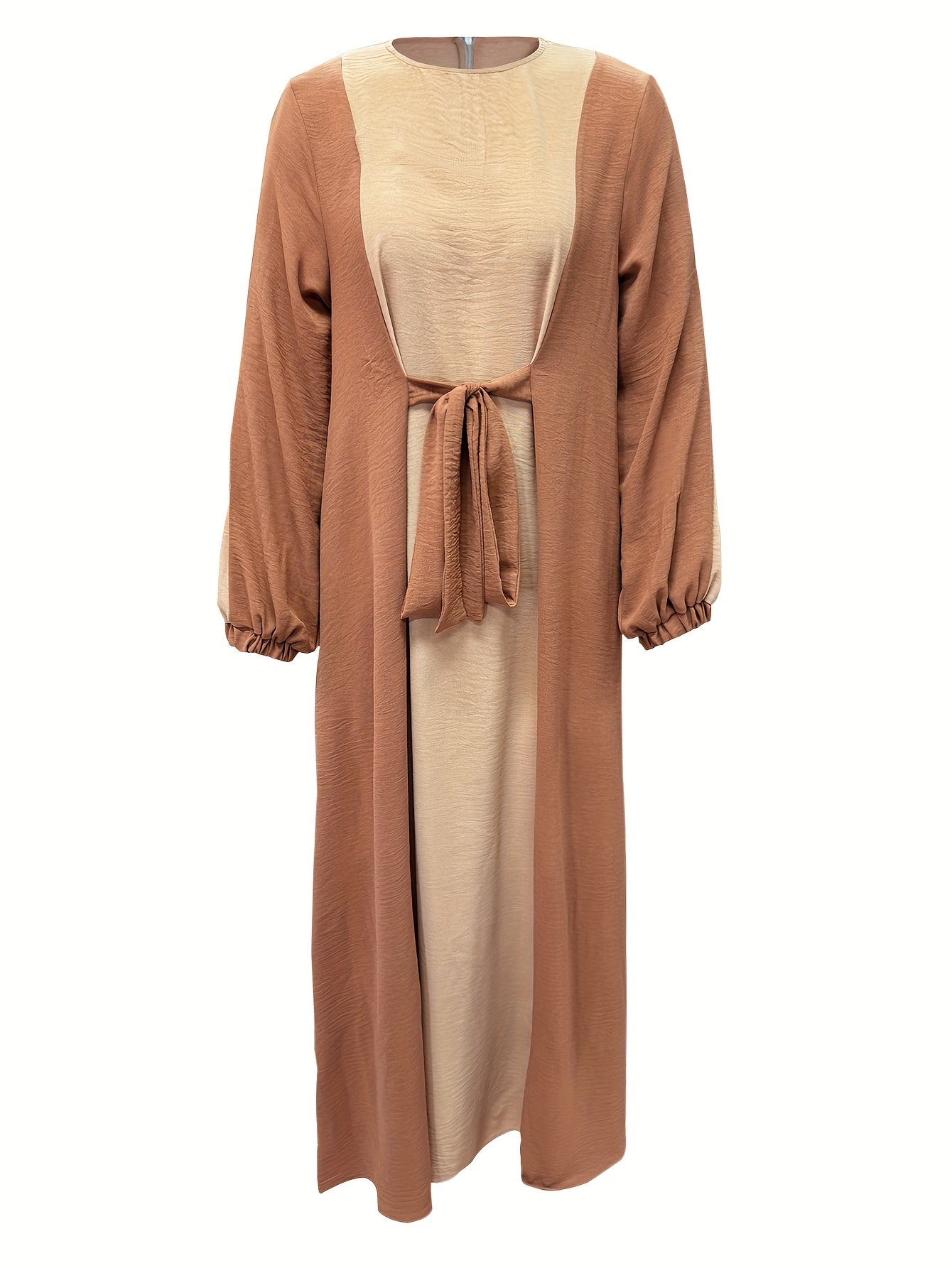 [Elegant Dress] Elegant Women's Dress - Maroon & Gray Color Block, Long Sleeveless Maxi with Tie-Waist Detail | Stylish Maxi Dress | Flowing Gown, Perfect for Spring/Summer/Fall, Cultural Wear