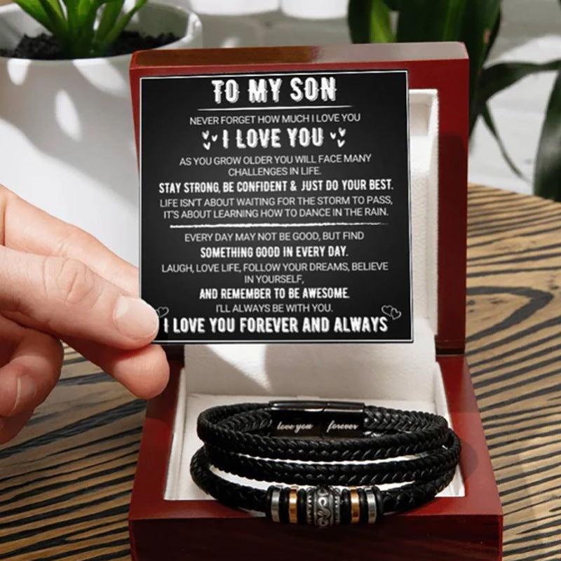 Engraved Loveyouforever Men's Multi-layer Braided Vintage Bracelet
