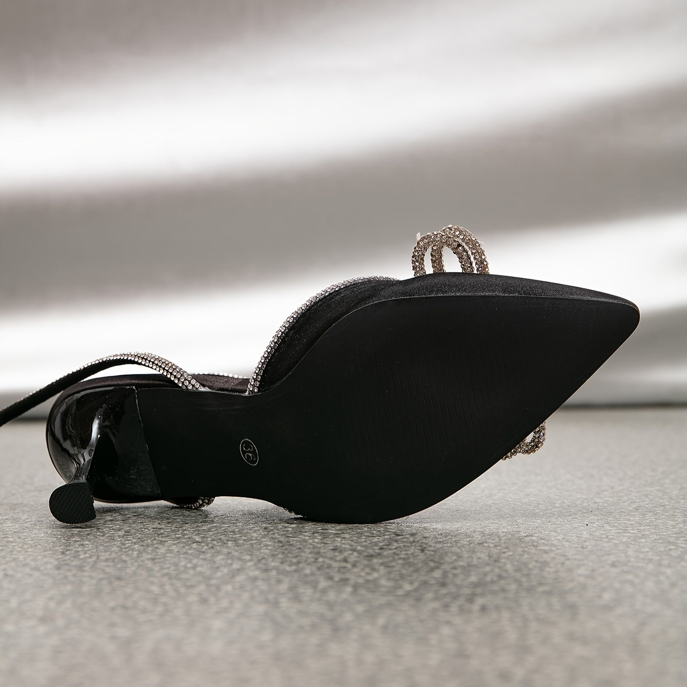 Women's D-Orsay Stiletto High Heels - Solid Color Fabric Upper, Rhinestone Bow Ankle Straps, Lightweight Rubber Sole | Pointed Toe, Fall Season | Perfect for Wedding or Music Festival