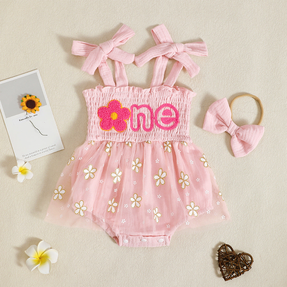 Baby Girl Smocking Embroidery Mesh Spaghetti-strap Dress