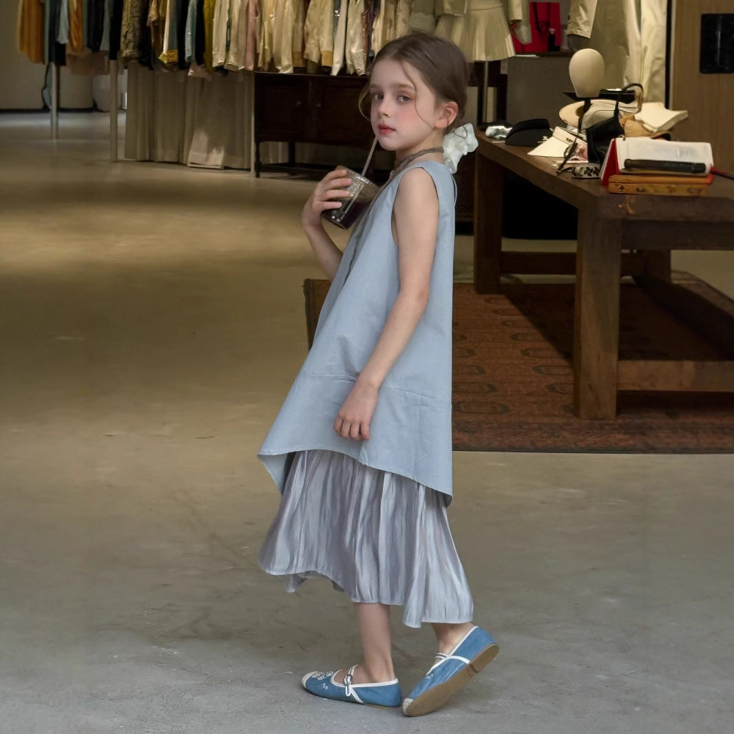 Girls' Summer Elegant Stitching Dress Summer Vest