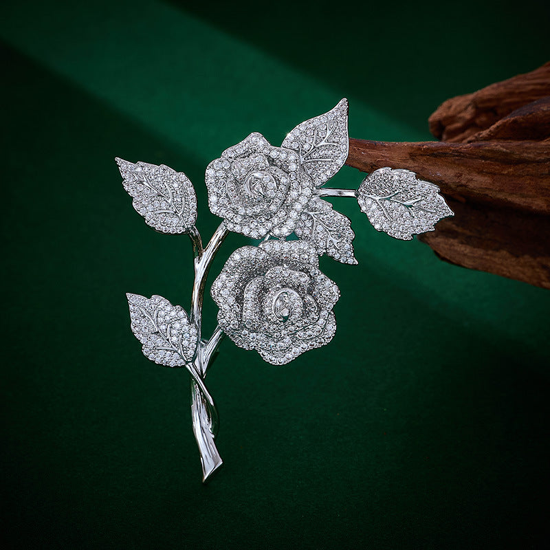 Micro Inlaid Zircon Rose Brooch