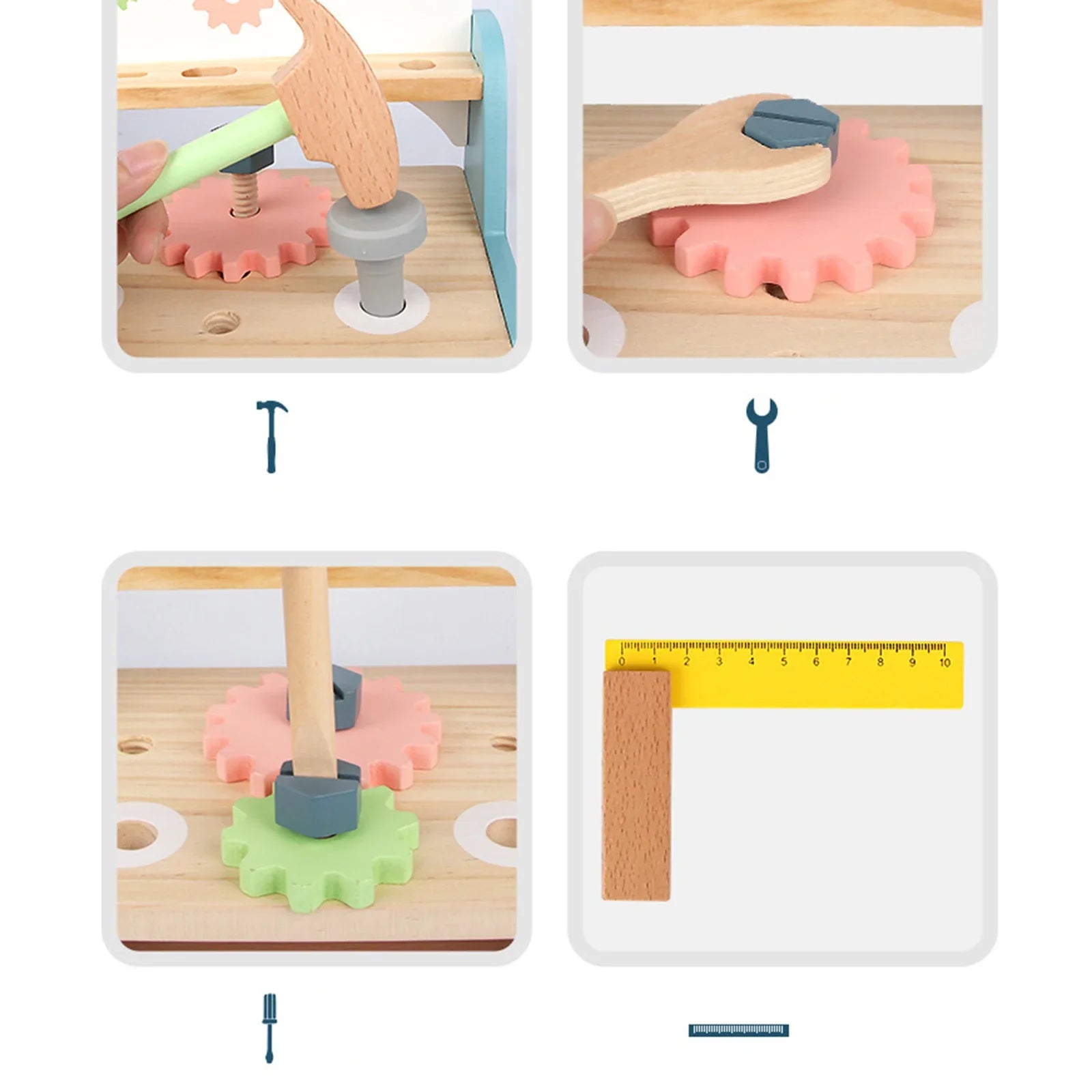 Wooden Tool Bench Simulation DIY Multifunctional Children Repair Play Tool Set for Kids 3 4 5 Year Old Girls Boys Children Gifts