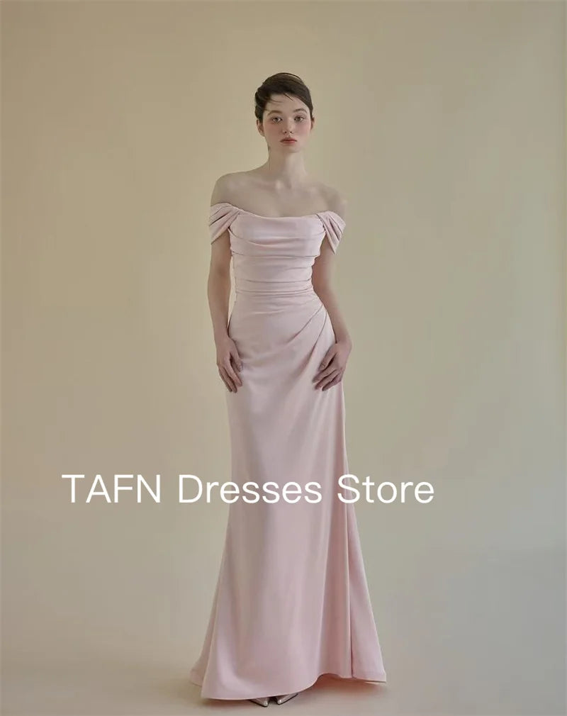 TAFN Elegant Pink Mermaid Evening Dresses Off Shoulder Floor Length Formal Party Customized Floor Length Wedding Party