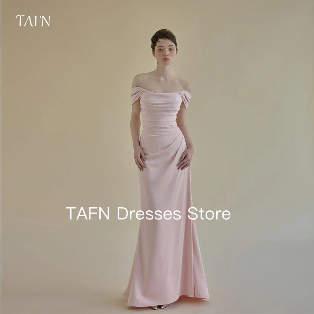 TAFN Elegant Pink Mermaid Evening Dresses Off Shoulder Floor Length Formal Party Customized Floor Length Wedding Party