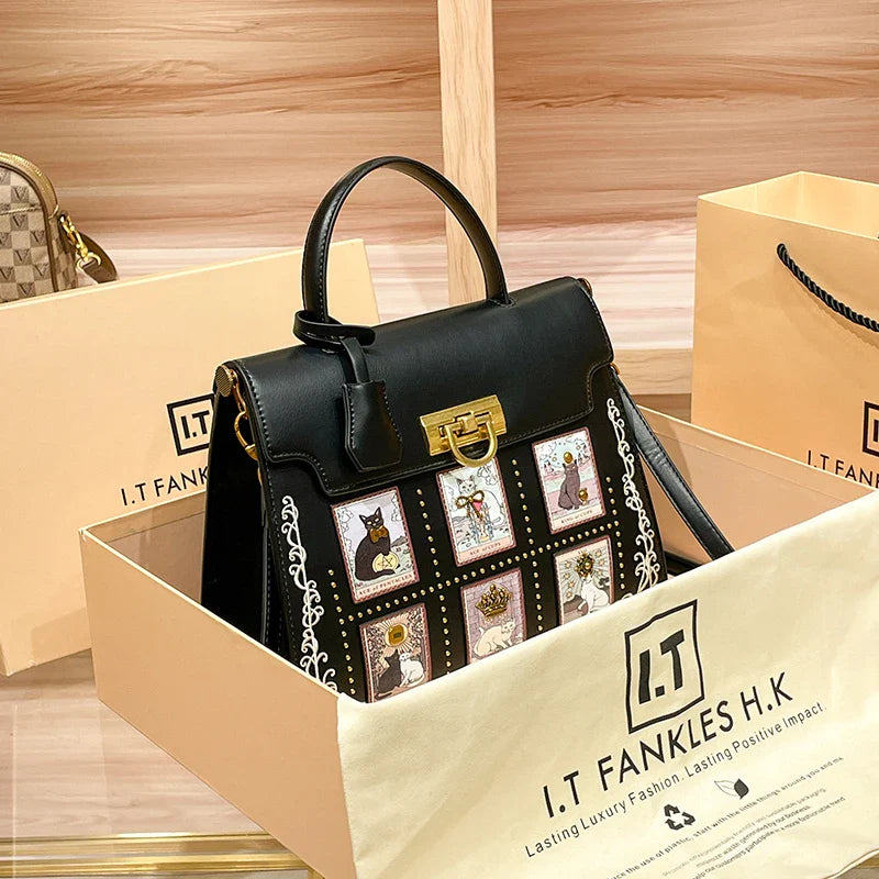 2025 Luxury and New Fashion Tote Bag with Delicate Cat Painting and Pattern Women's  Popular and Premium Quality Handheld Bag