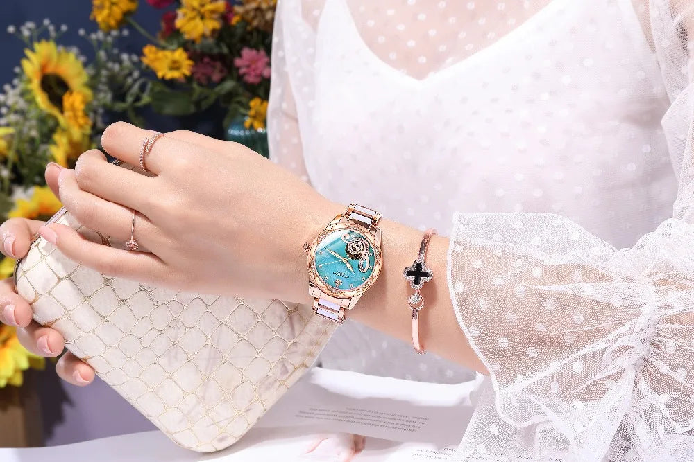 2025 New Designer Mechanical Watches Women Luxury Top Brand Ceramic Stainless Steel Diamond Music Ladies Automatic Wristwatches