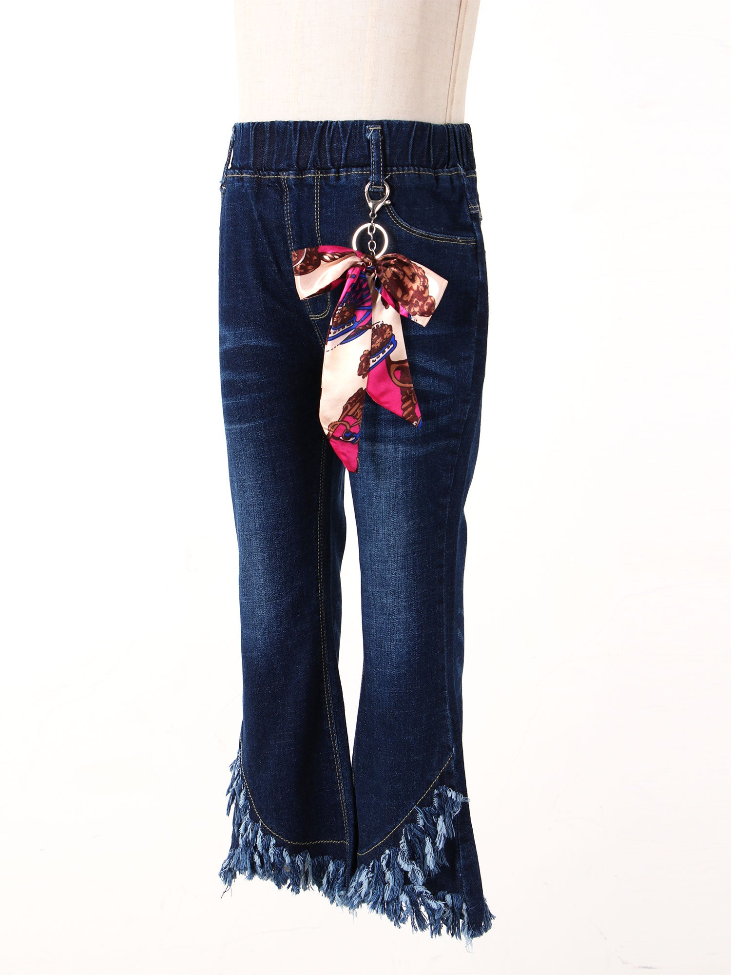 Kids Baby Girls Flare Pants Tassel Hem Denim Bell Bottom Children Toddler Kids Elastic Waist Blue Cute Jeans Trousers Clothes
