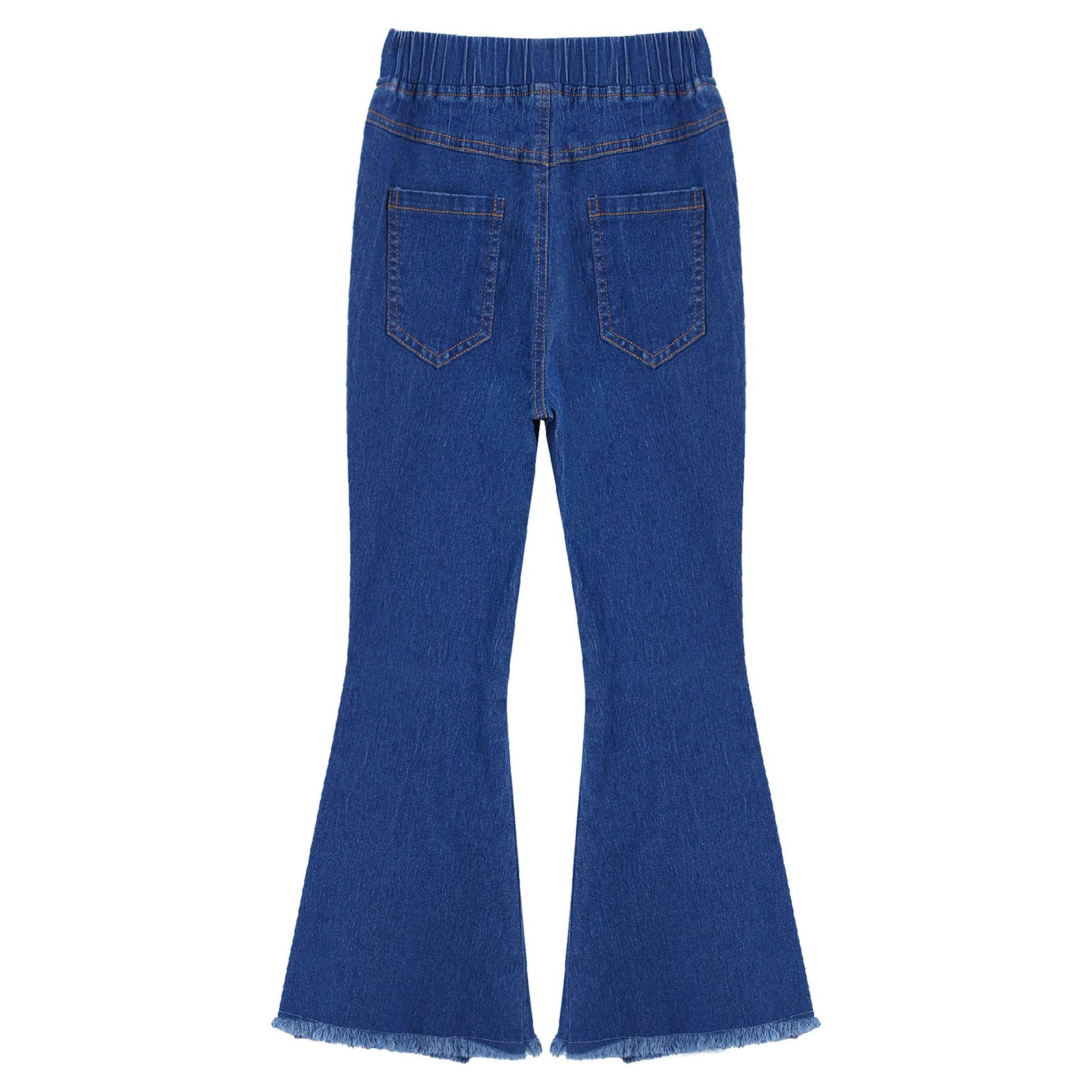 Kids Baby Girls Flare Pants Tassel Hem Denim Bell Bottom Children Toddler Kids Elastic Waist Blue Cute Jeans Trousers Clothes