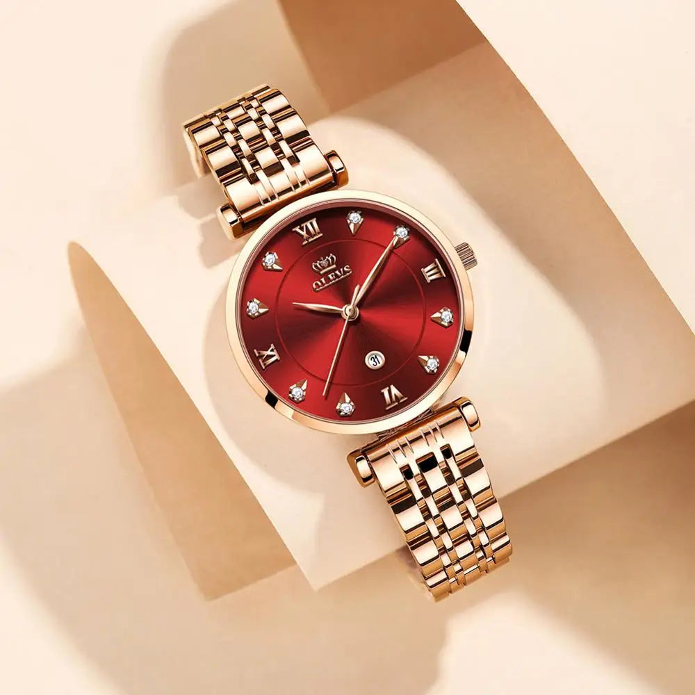 OLEVS Top Brand New Women Fashion Quartz Watch Waterproof Luxury Women Watches Stainless Steel Strap Date Clock Lady