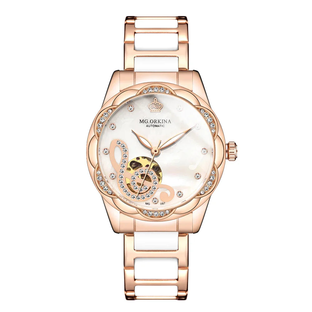 2025 New Designer Mechanical Watches Women Luxury Top Brand Ceramic Stainless Steel Diamond Music Ladies Automatic Wristwatches