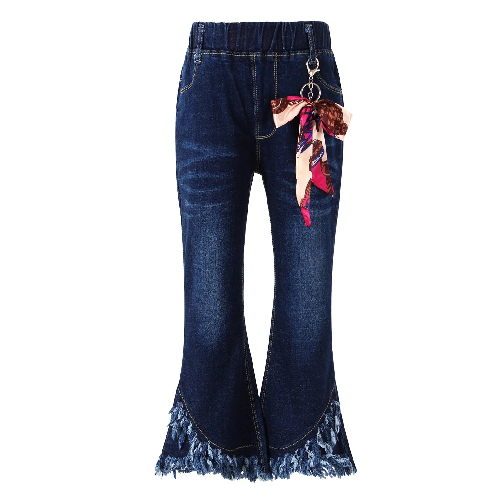 Kids Baby Girls Flare Pants Tassel Hem Denim Bell Bottom Children Toddler Kids Elastic Waist Blue Cute Jeans Trousers Clothes