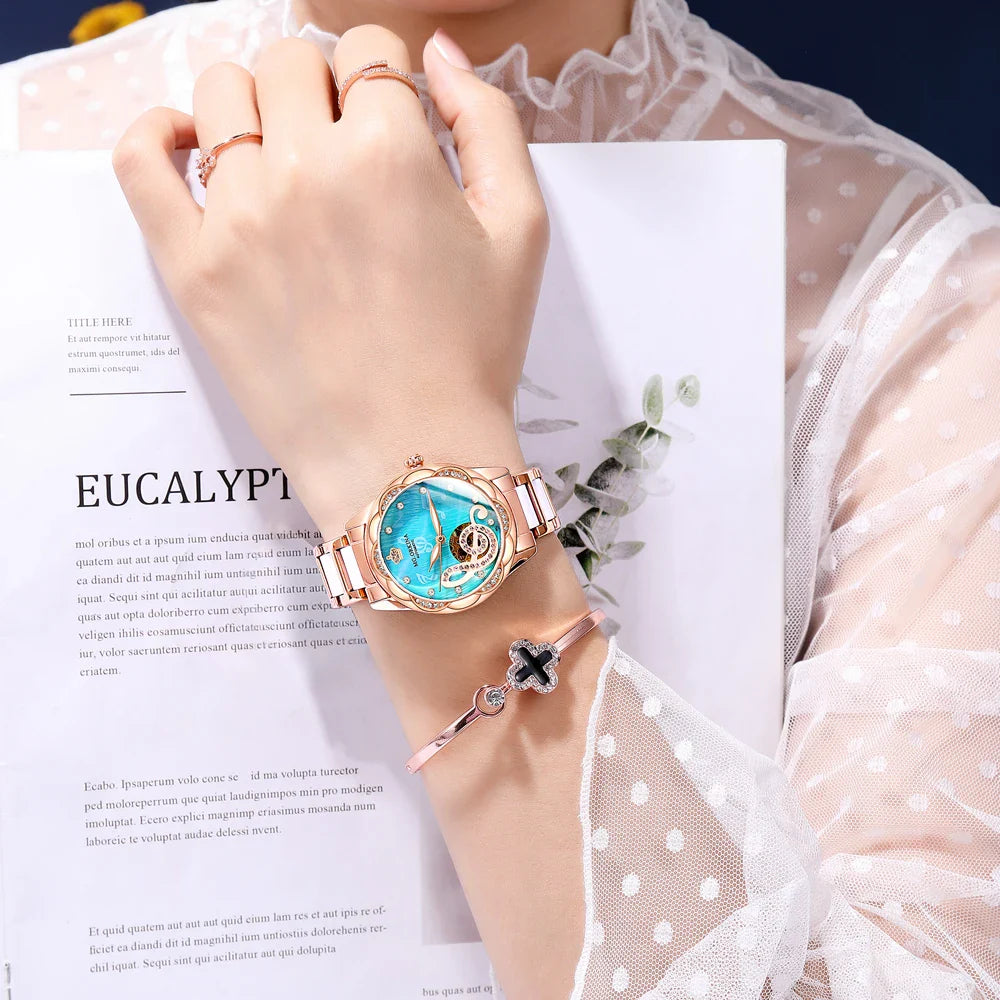 2025 New Designer Mechanical Watches Women Luxury Top Brand Ceramic Stainless Steel Diamond Music Ladies Automatic Wristwatches