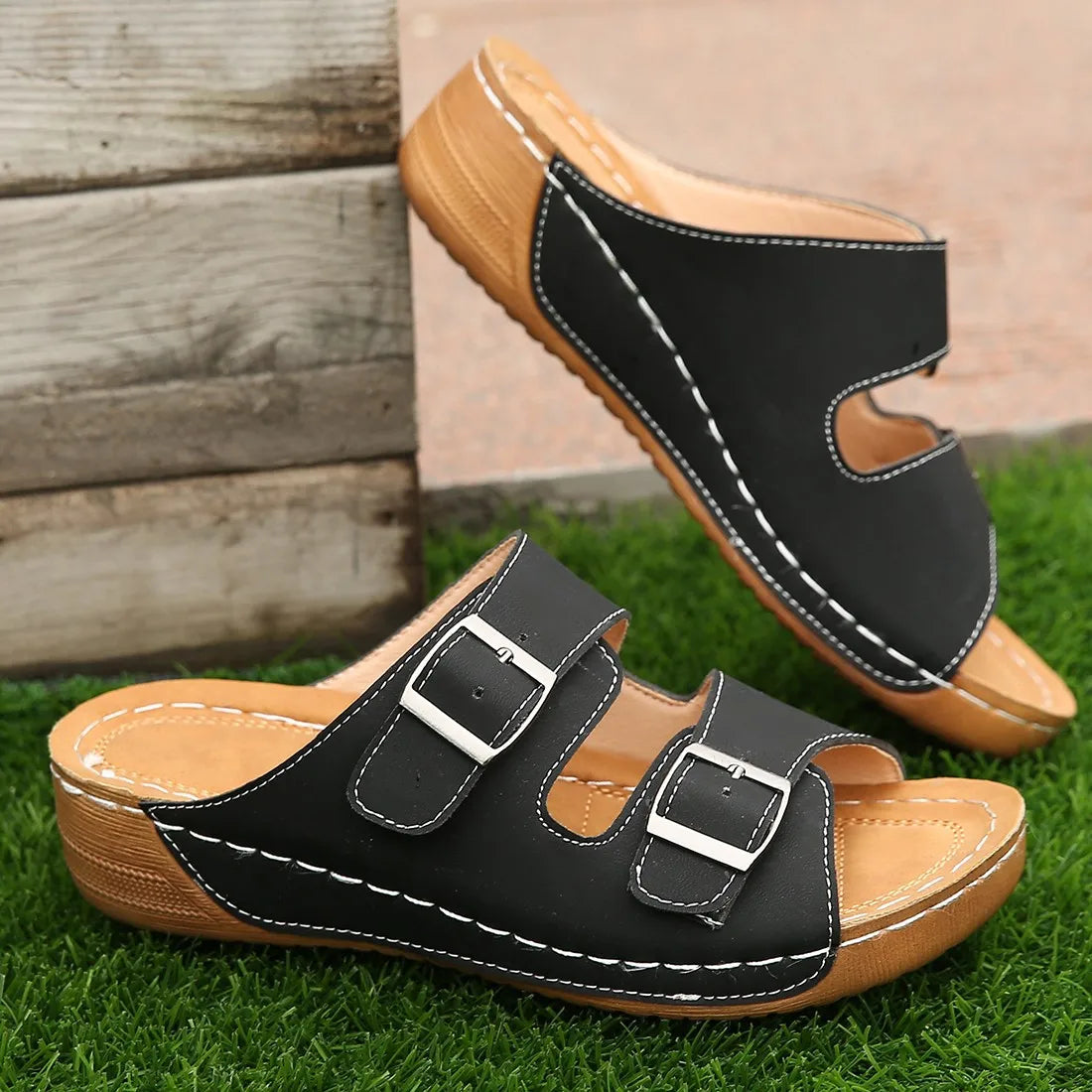 QLFashion Fashion Large Size Sandals and Slippers Summer New Wedge Cool Double Row With Beach231