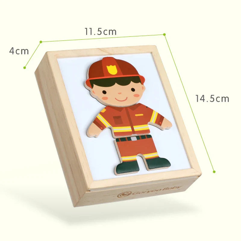 3D Magnetic Animal Puzzles Kids Wooden Toys Bear Dressing Up Jigsaw Games Montessori Educational Imagination Toy Gifts For Kids