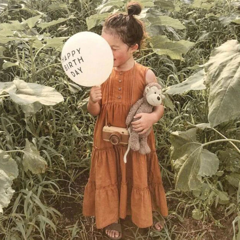 Girls Beach Dress Summer Vintage Plated Tutu Skirt Dress for Girls Clothes Breathable Linen Cotton Toddler Girls Boho Dress 1-7Y