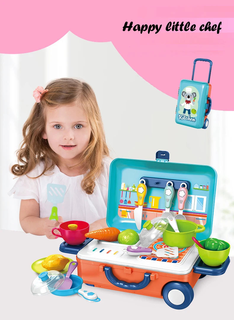 Children's Play House Kitchen Toys Simulation Girls Beauty Portable Tools Kitchen Utensils Tableware Trolley Case Medical Kit