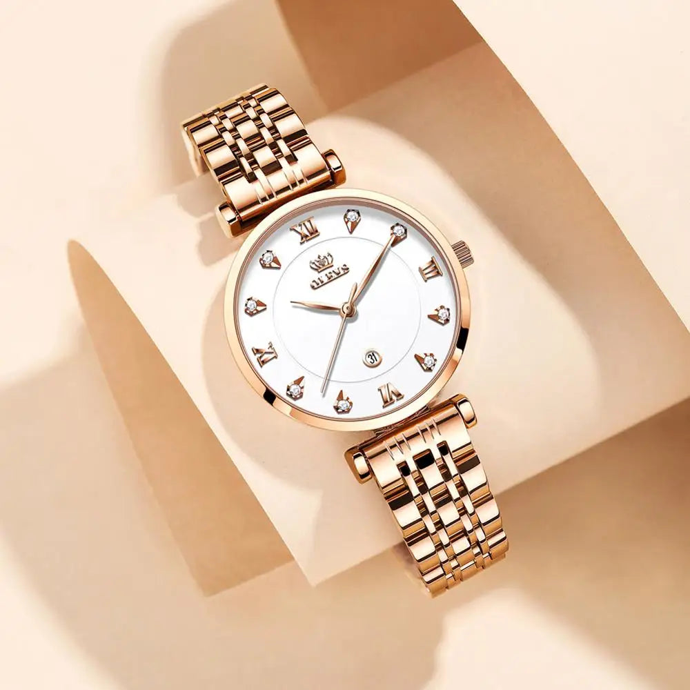 OLEVS Top Brand New Women Fashion Quartz Watch Waterproof Luxury Women Watches Stainless Steel Strap Date Clock Lady