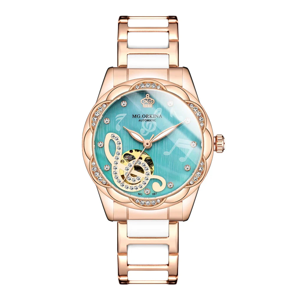 2025 New Designer Mechanical Watches Women Luxury Top Brand Ceramic Stainless Steel Diamond Music Ladies Automatic Wristwatches