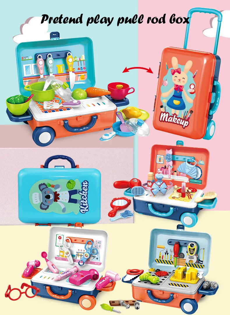 Children's Play House Kitchen Toys Simulation Girls Beauty Portable Tools Kitchen Utensils Tableware Trolley Case Medical Kit