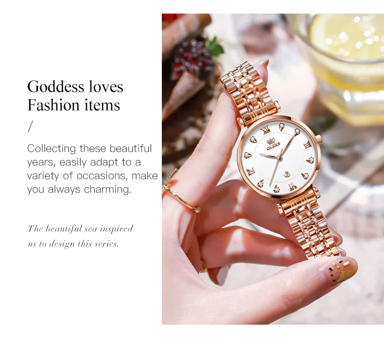 OLEVS Top Brand New Women Fashion Quartz Watch Waterproof Luxury Women Watches Stainless Steel Strap Date Clock Lady