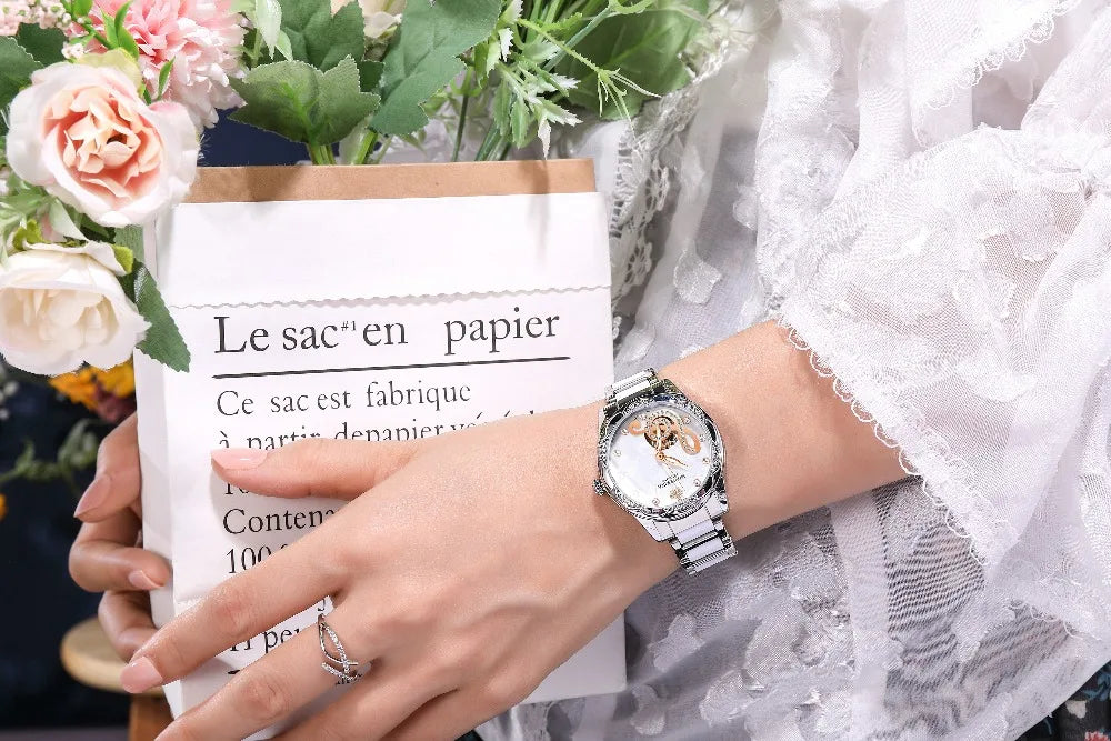 2025 New Designer Mechanical Watches Women Luxury Top Brand Ceramic Stainless Steel Diamond Music Ladies Automatic Wristwatches