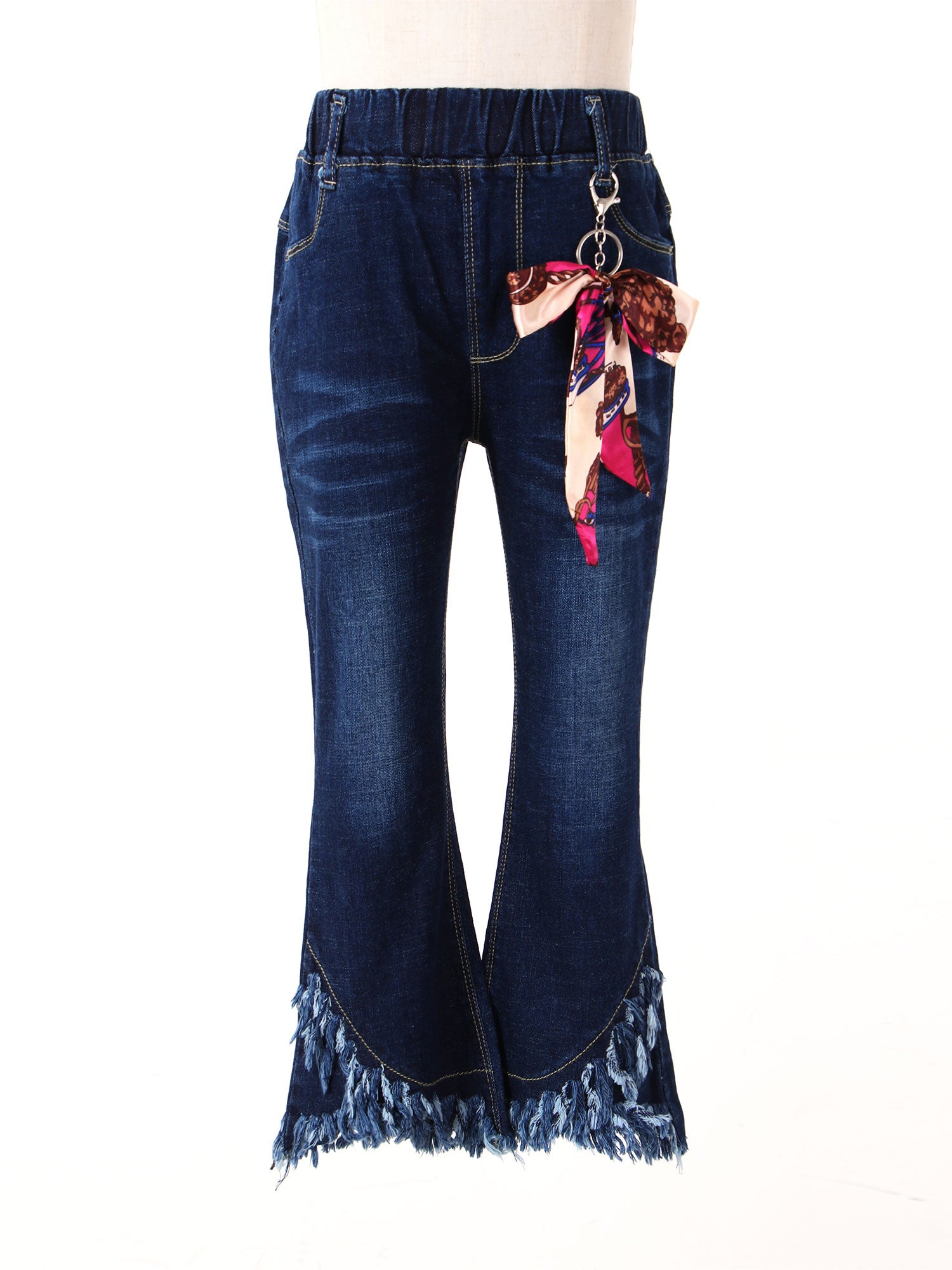 Kids Baby Girls Flare Pants Tassel Hem Denim Bell Bottom Children Toddler Kids Elastic Waist Blue Cute Jeans Trousers Clothes