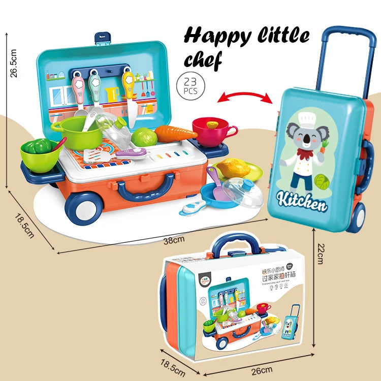Children's Play House Kitchen Toys Simulation Girls Beauty Portable Tools Kitchen Utensils Tableware Trolley Case Medical Kit