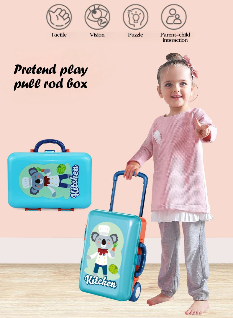 Children's Play House Kitchen Toys Simulation Girls Beauty Portable Tools Kitchen Utensils Tableware Trolley Case Medical Kit