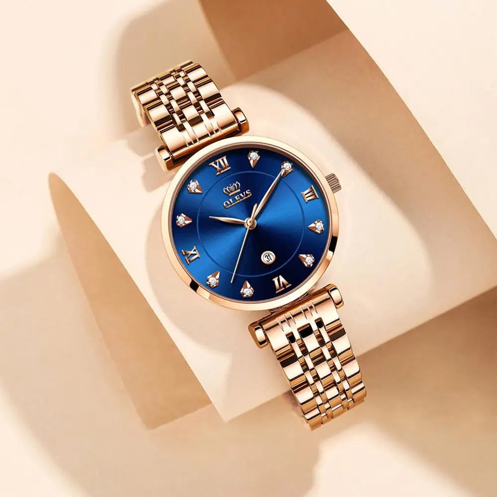 OLEVS Top Brand New Women Fashion Quartz Watch Waterproof Luxury Women Watches Stainless Steel Strap Date Clock Lady