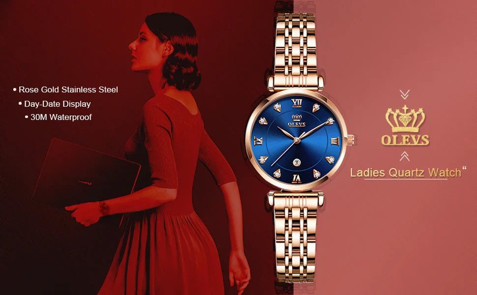 OLEVS Top Brand New Women Fashion Quartz Watch Waterproof Luxury Women Watches Stainless Steel Strap Date Clock Lady
