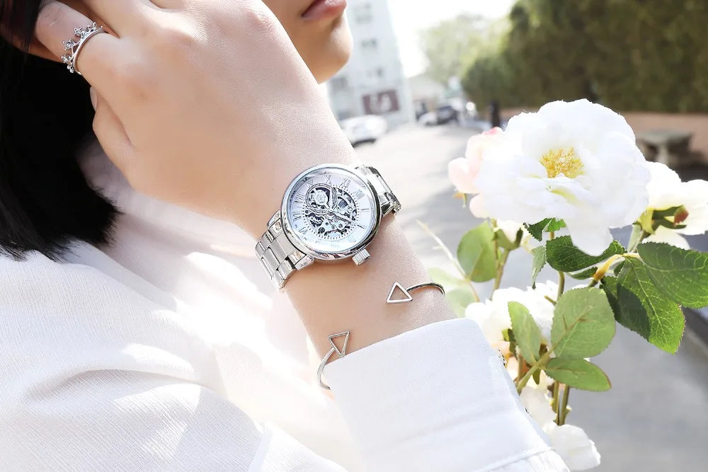 2025 New Designer Mechanical Watches Women Luxury Top Brand Ceramic Stainless Steel Diamond Music Ladies Automatic Wristwatches