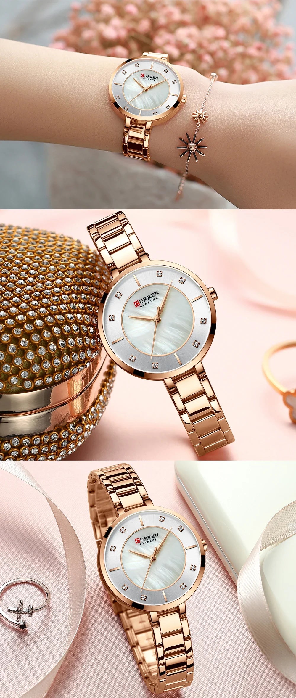 Curren Woman Watches Rose Gold Top Brand Luxury Watch Women Quartz Waterproof Women's Wristwatch Ladies Girls Watches Clock