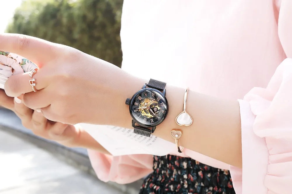 2025 New Designer Mechanical Watches Women Luxury Top Brand Ceramic Stainless Steel Diamond Music Ladies Automatic Wristwatches