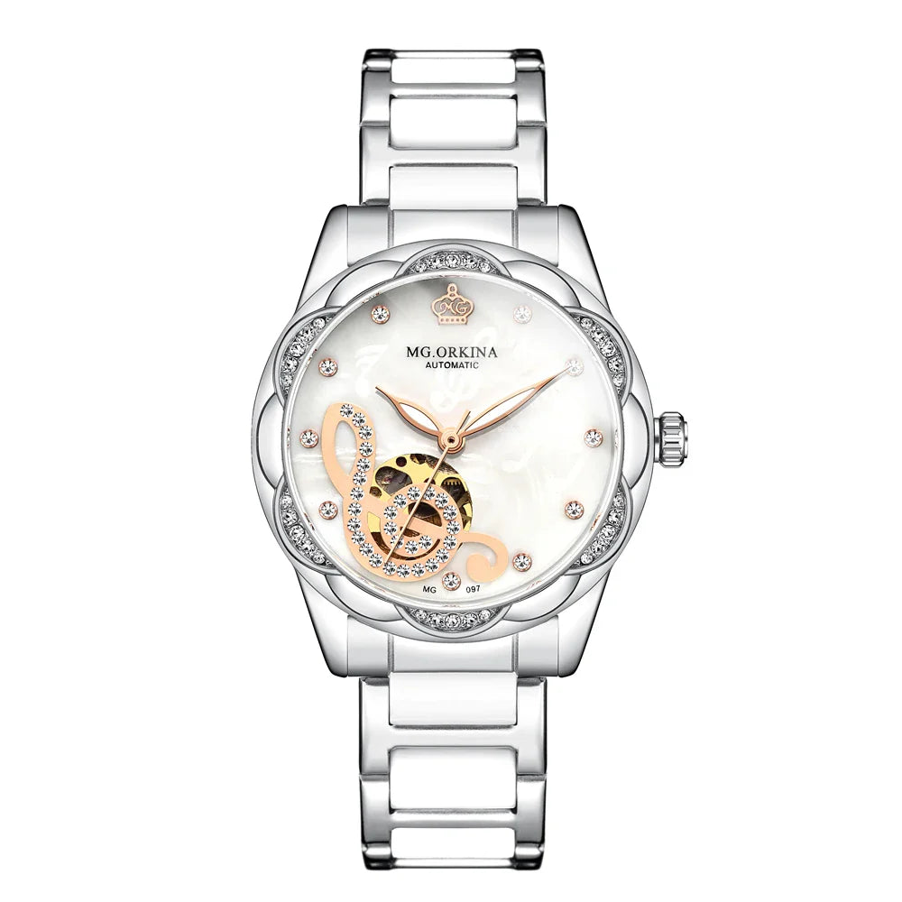 2025 New Designer Mechanical Watches Women Luxury Top Brand Ceramic Stainless Steel Diamond Music Ladies Automatic Wristwatches