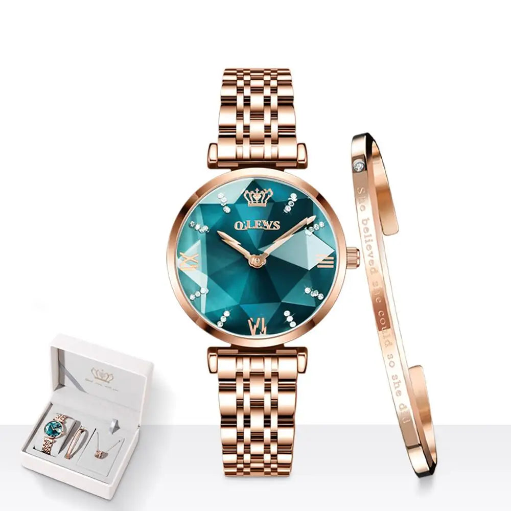 OLEVS New Women Luxury Jewel Quartz Watches Waterproof Stainless Steel Strap Watch For Women Fashion Date Clock Diamond Mirror