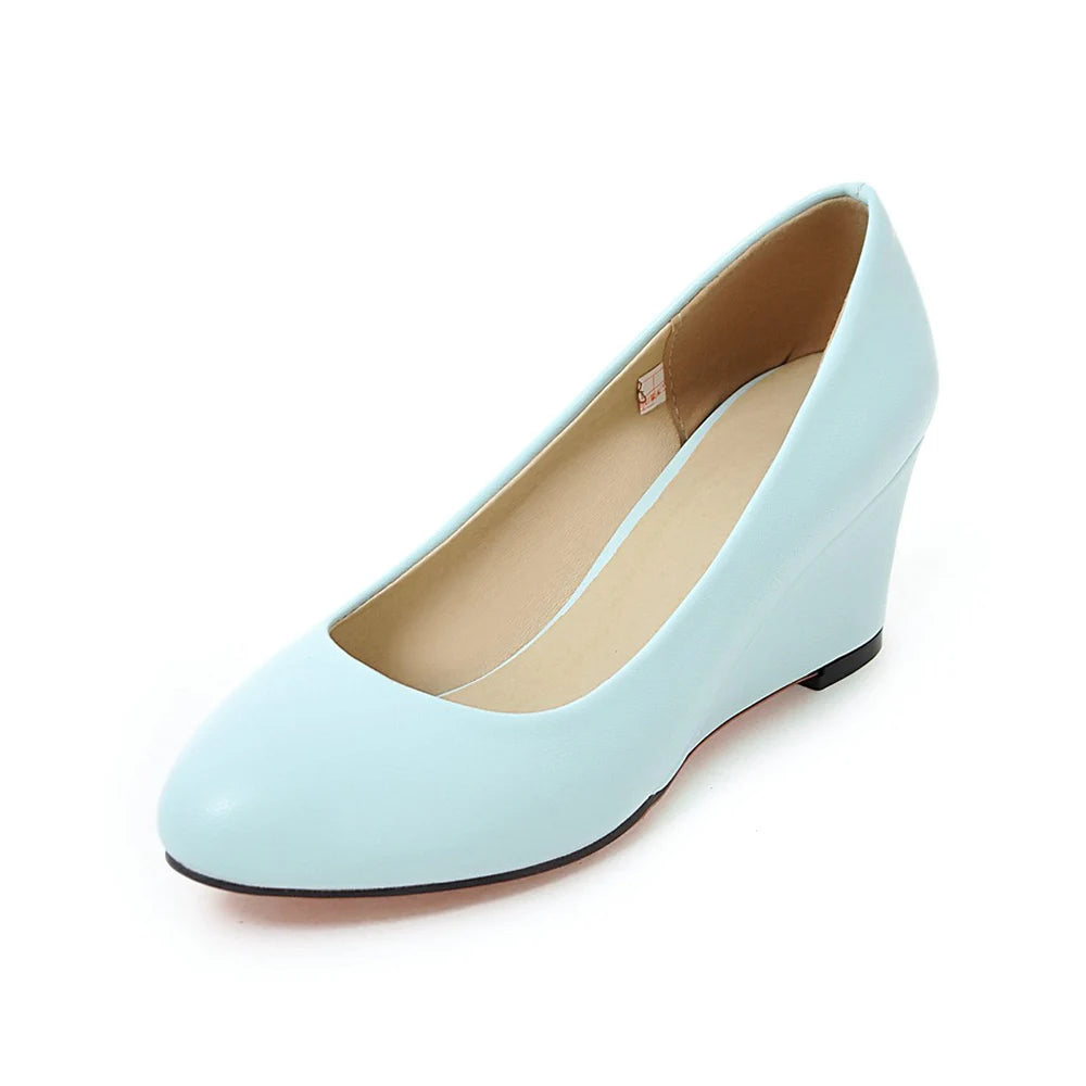 Women Wedge Shoes round toe pumps White Sweet Loafers Women's Pregnant Wedges Spring Autumn casual high heels Free Ship