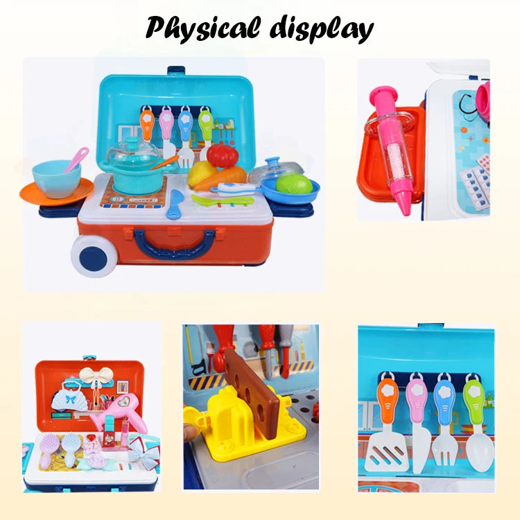 Children's Play House Kitchen Toys Simulation Girls Beauty Portable Tools Kitchen Utensils Tableware Trolley Case Medical Kit