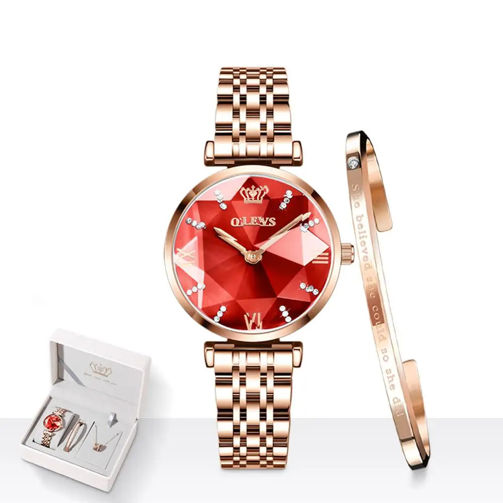 OLEVS New Women Luxury Jewel Quartz Watches Waterproof Stainless Steel Strap Watch For Women Fashion Date Clock Diamond Mirror