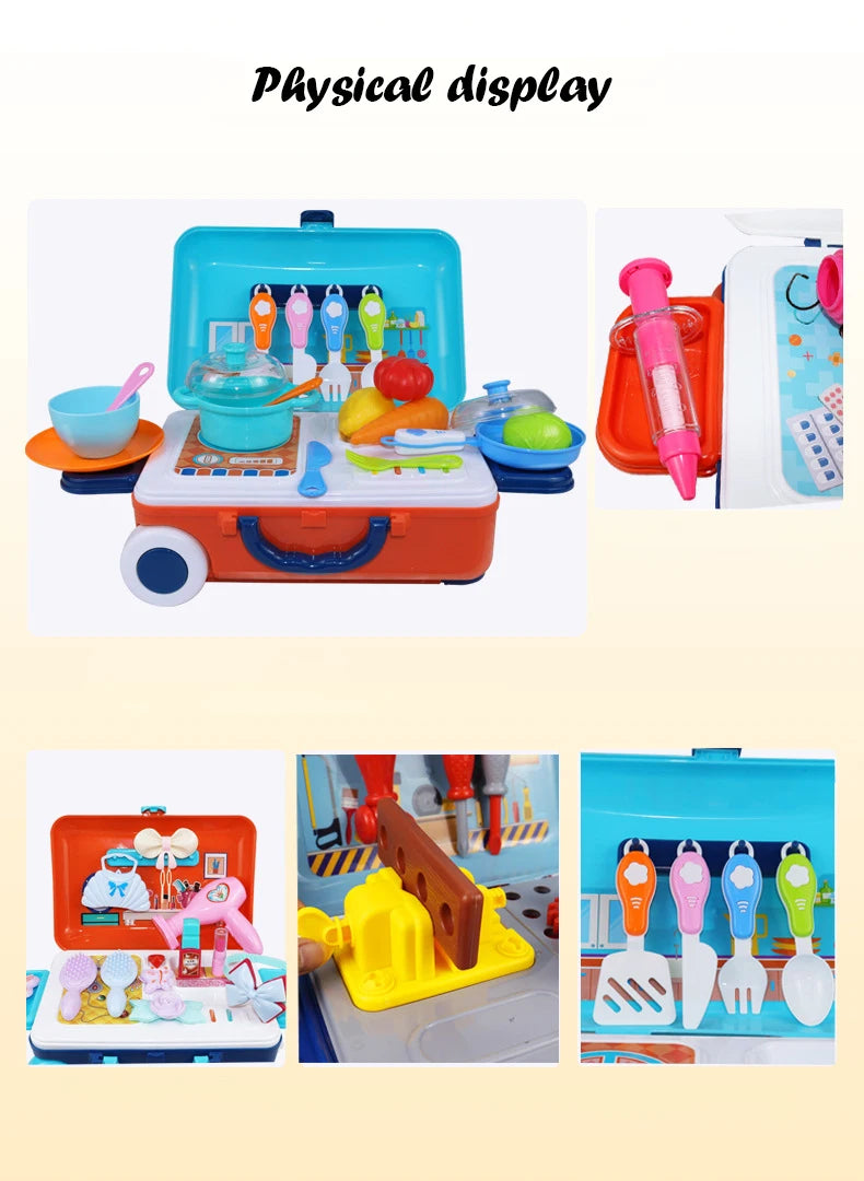 Children's Play House Kitchen Toys Simulation Girls Beauty Portable Tools Kitchen Utensils Tableware Trolley Case Medical Kit