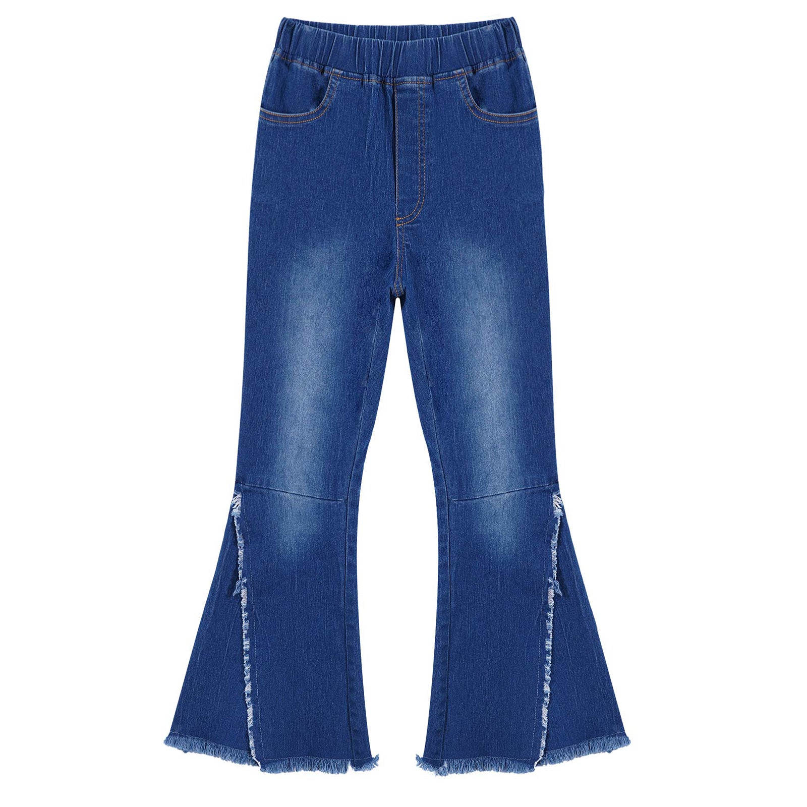 Kids Baby Girls Flare Pants Tassel Hem Denim Bell Bottom Children Toddler Kids Elastic Waist Blue Cute Jeans Trousers Clothes