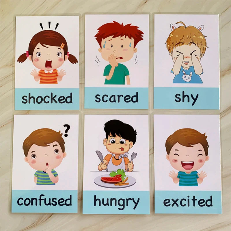 12PCS/Set Montessori Baby Learning Card Cartoon English Flash Cards for Children Kids Funny Memory Exercise Game Educational Toy
